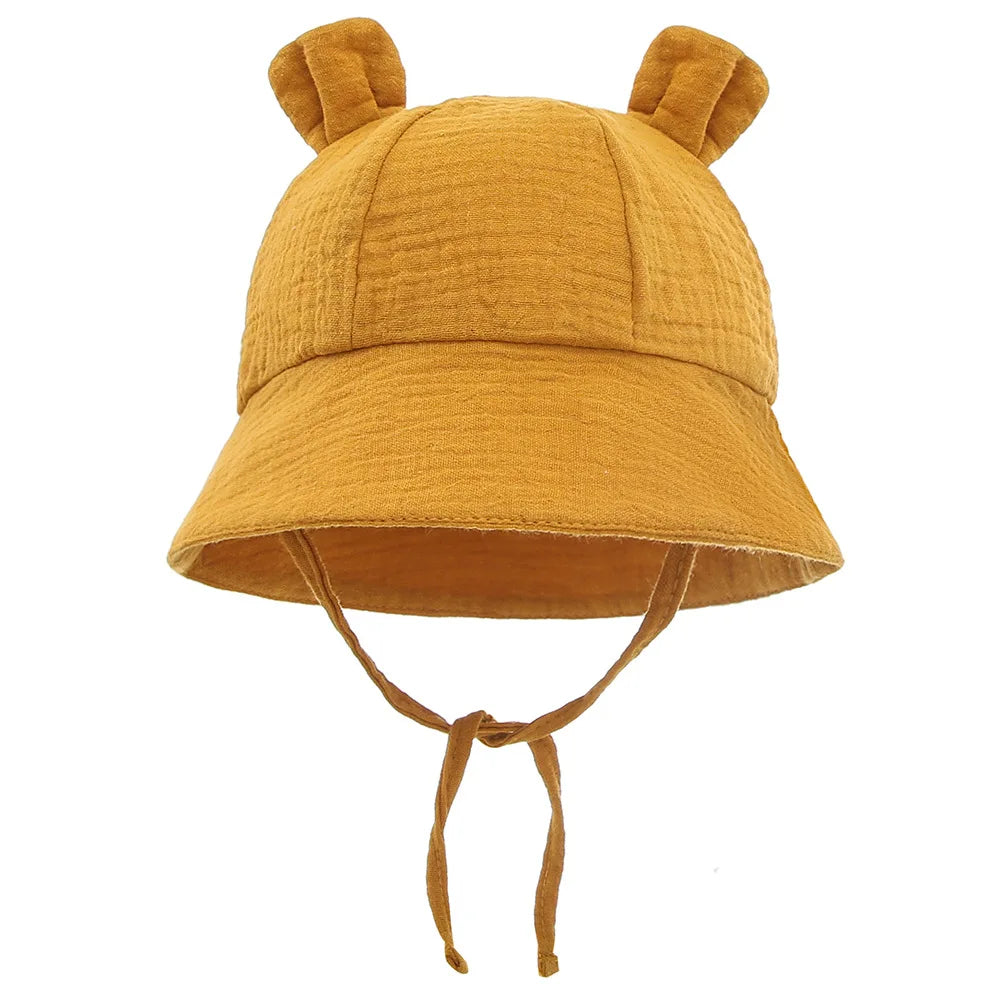 Baby Cotton Sun Hat New Children Outdoor Rabbit Ear Beach Caps Boy Girl Print Panama Hat Unisex Beach Bucket Hat For 3-12 Months - ZOOMNSTORE
