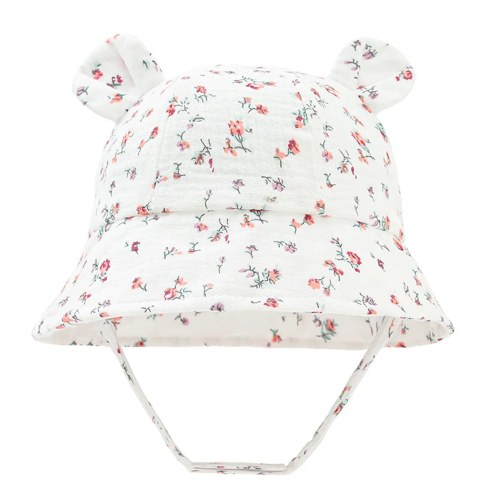 Baby Cotton Sun Hat New Children Outdoor Rabbit Ear Beach Caps Boy Girl Print Panama Hat Unisex Beach Bucket Hat For 3-12 Months - ZOOMNSTORE