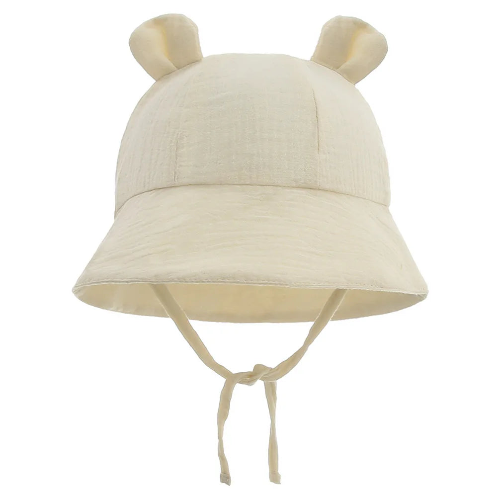 Baby Cotton Sun Hat New Children Outdoor Rabbit Ear Beach Caps Boy Girl Print Panama Hat Unisex Beach Bucket Hat For 3-12 Months - ZOOMNSTORE