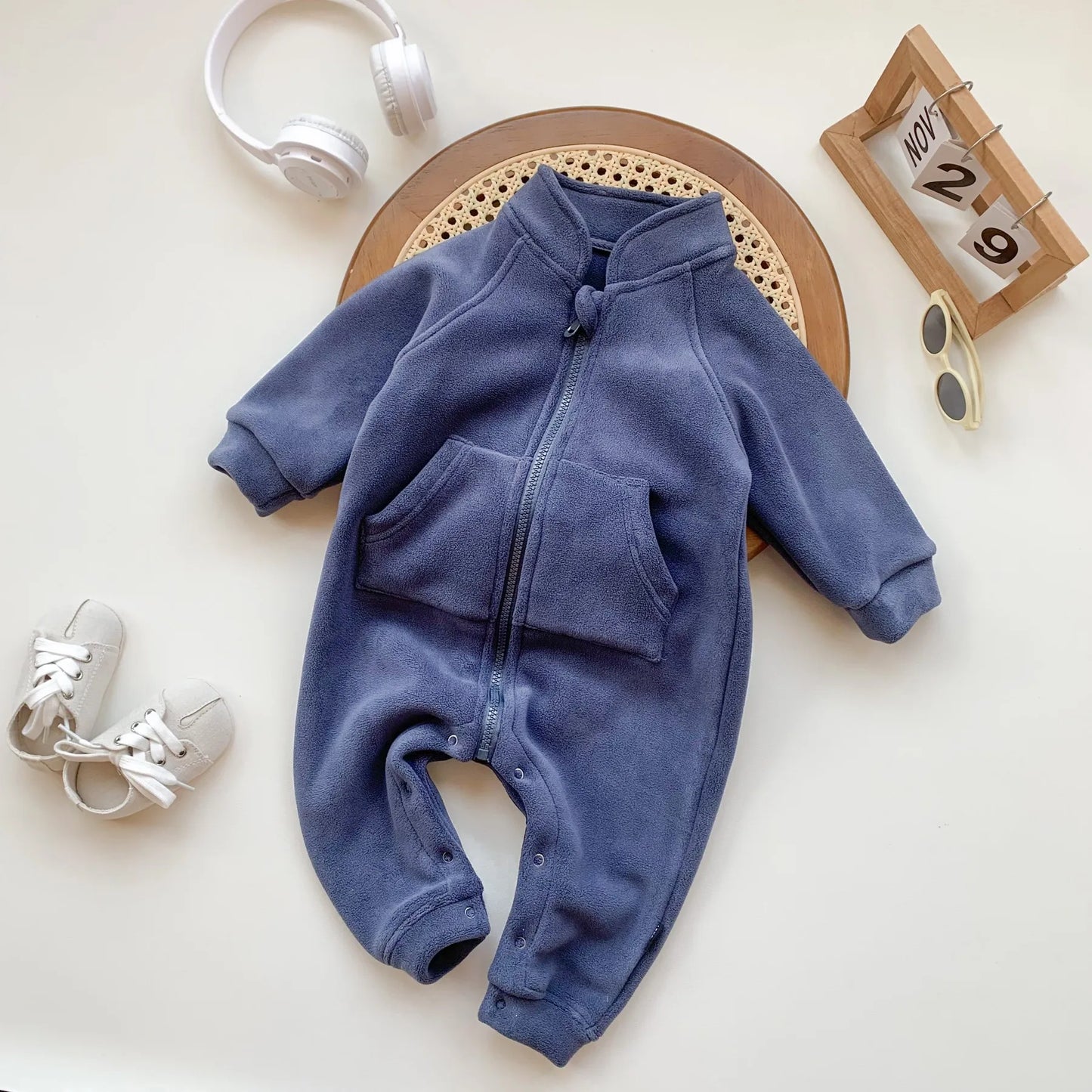 Baby Rompers Fleece - Soft Cotton Polyester Infant Jumpsuit With Zipper Closure - ZOOMNSTORE