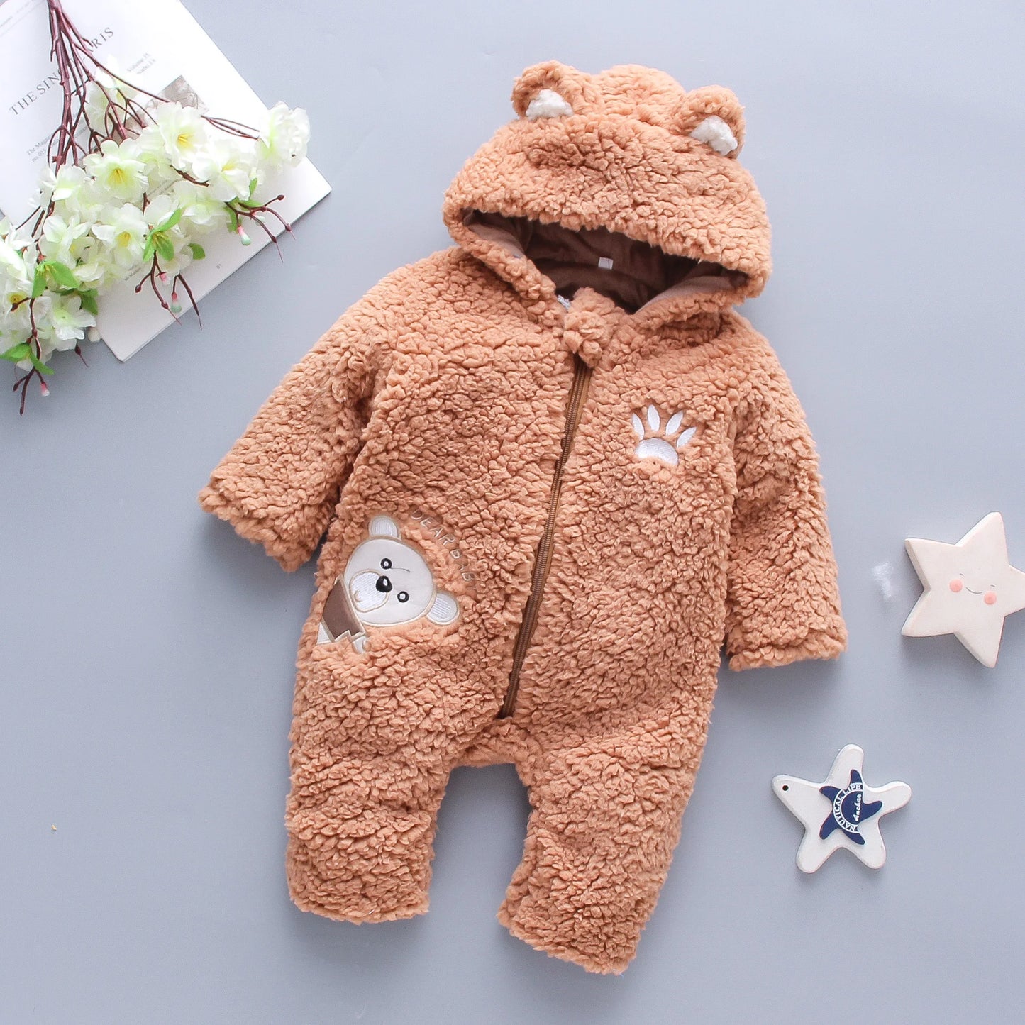 Baby Winter Jumpsuit - Thickened Cartoon Bear Romper For Girls 0-1 Year - ZOOMNSTORE