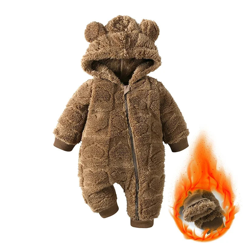 Baby Winter Romper - Hooded Arctic Velvet Fabric 0-18 Months Infant Warm Clothing - ZOOMNSTORE