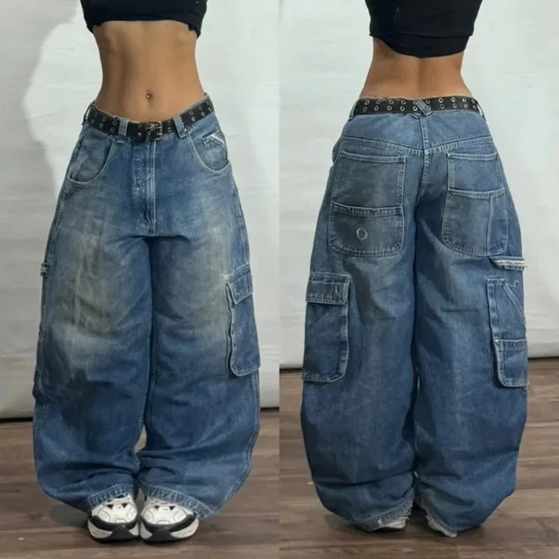 Y2K Embroidered Baggy Jeans - Vintage Hip Hop Wide-Leg Pants for Men - ZOOMNSTORE