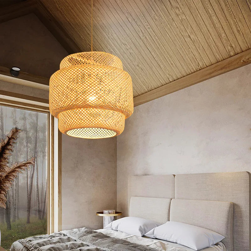 Bamboo Pendant Lamp - Hand Knitted Chinese Style Hanging Light Fixture for Home Decor - ZOOMNSTORE