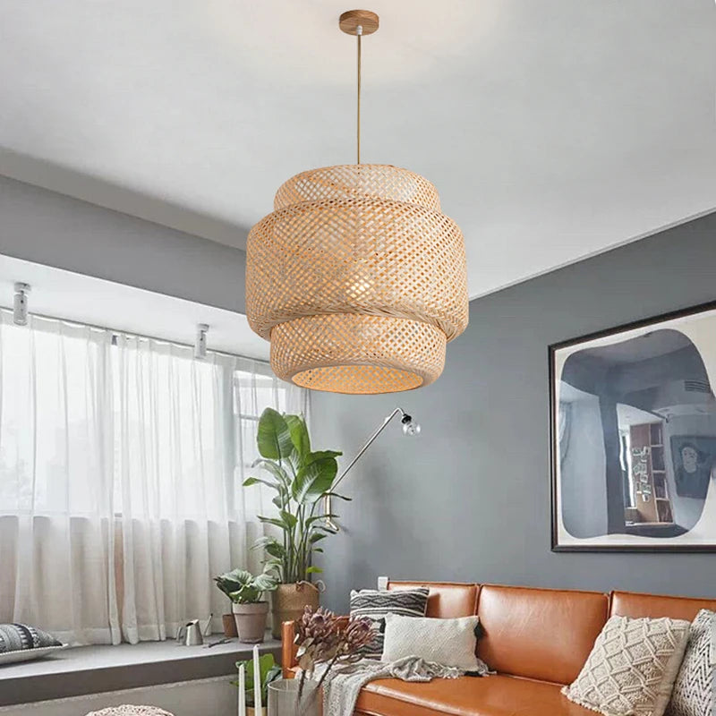 Bamboo Pendant Lamp - Hand Knitted Chinese Style Hanging Light Fixture for Home Decor - ZOOMNSTORE