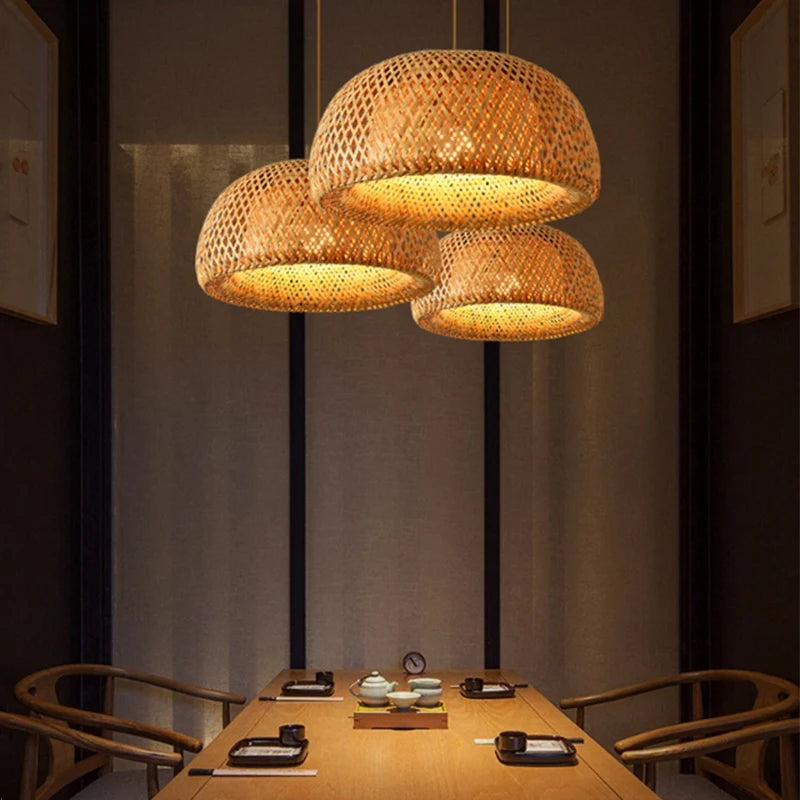 Bamboo Pendant Lamp - Hand Knitted Chinese Style Hanging Light Fixture for Home Decor - ZOOMNSTORE