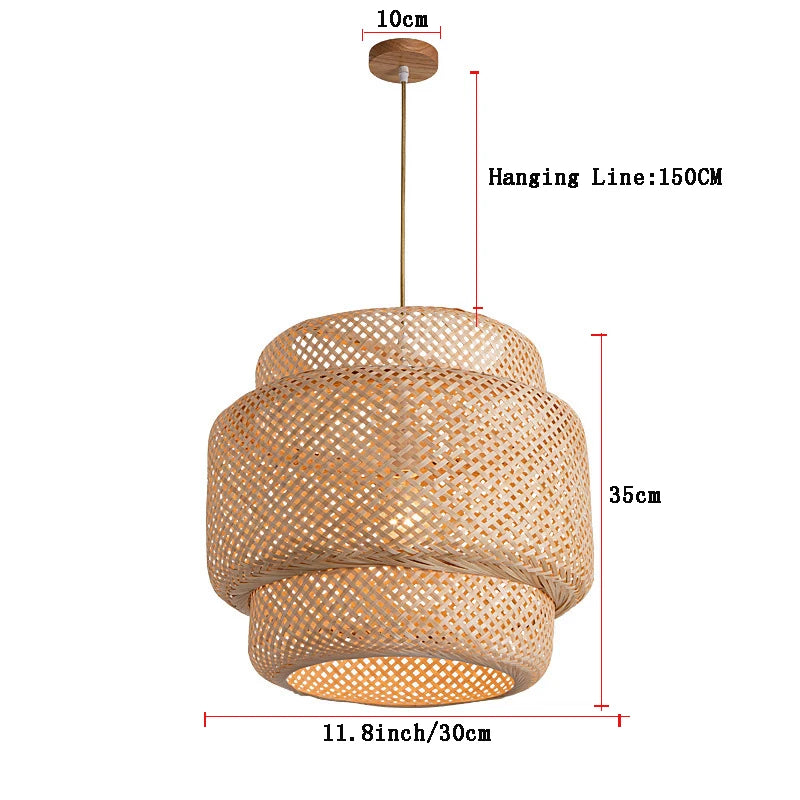 Bamboo Pendant Lamp - Hand Knitted Chinese Style Hanging Light Fixture for Home Decor - ZOOMNSTORE