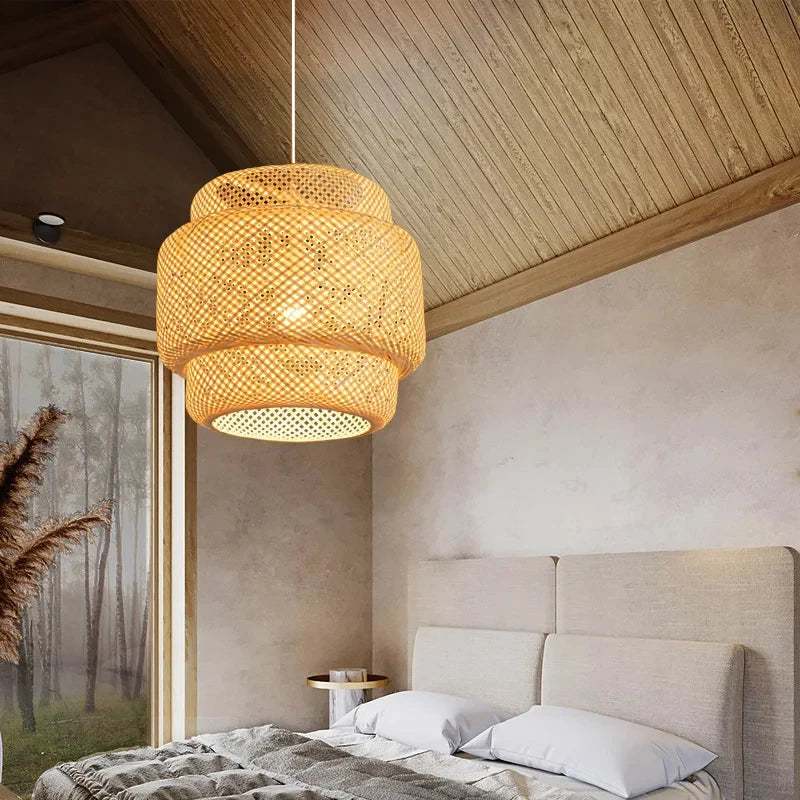 Bamboo Pendant Lamp - Hand Knitted Chinese Style Hanging Light Fixture for Home Decor - ZOOMNSTORE
