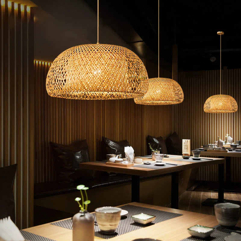Bamboo Pendant Lamp - Hand Knitted Chinese Style Hanging Light Fixture for Home Decor - ZOOMNSTORE