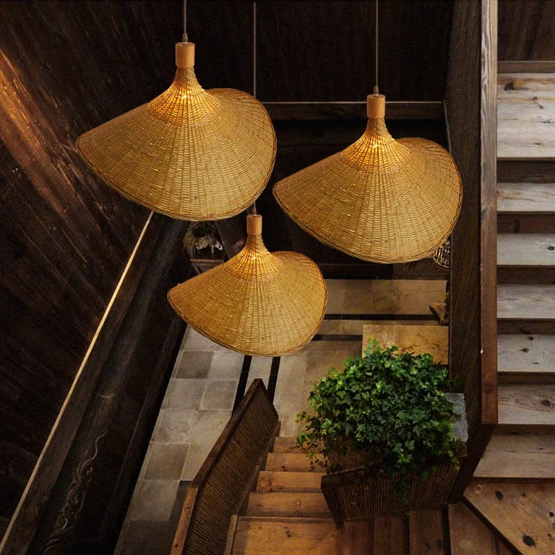 Bamboo Pendant Lamp - Hand Knitted Chinese Style Hanging Light Fixture for Home Decor - ZOOMNSTORE