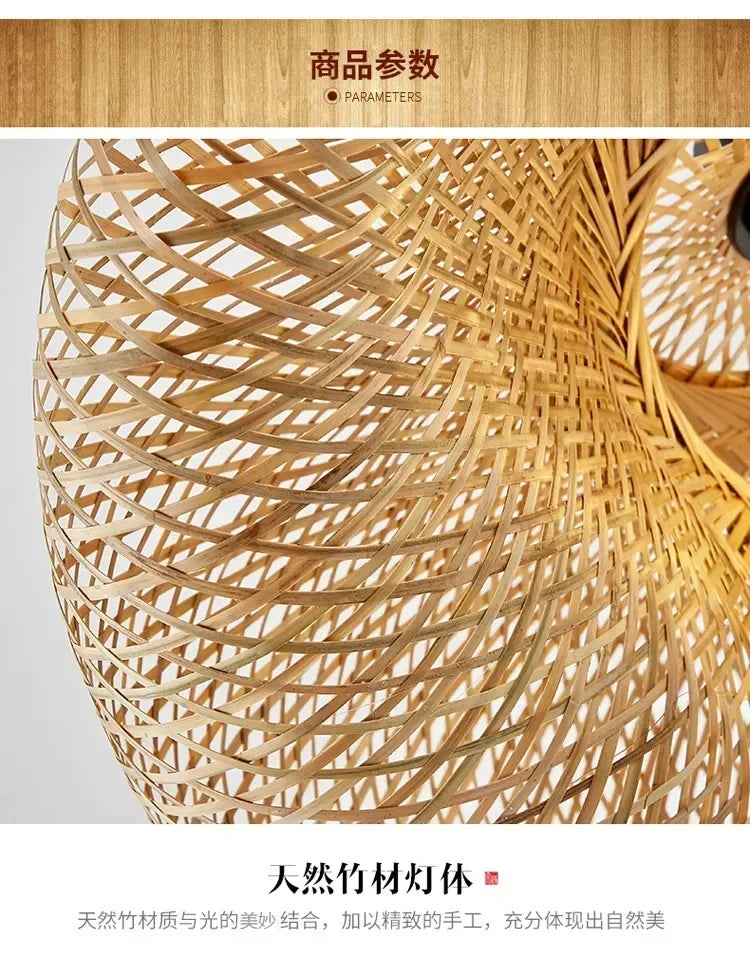 Bamboo Pendant Light - Hand-Woven Rattan LED Chandelier for Home Decor - ZOOMNSTORE