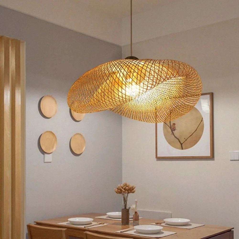 Bamboo Weaving LED Pendant Light - Handmade Vintage Chandelier for Dining Living Room - ZOOMNSTORE
