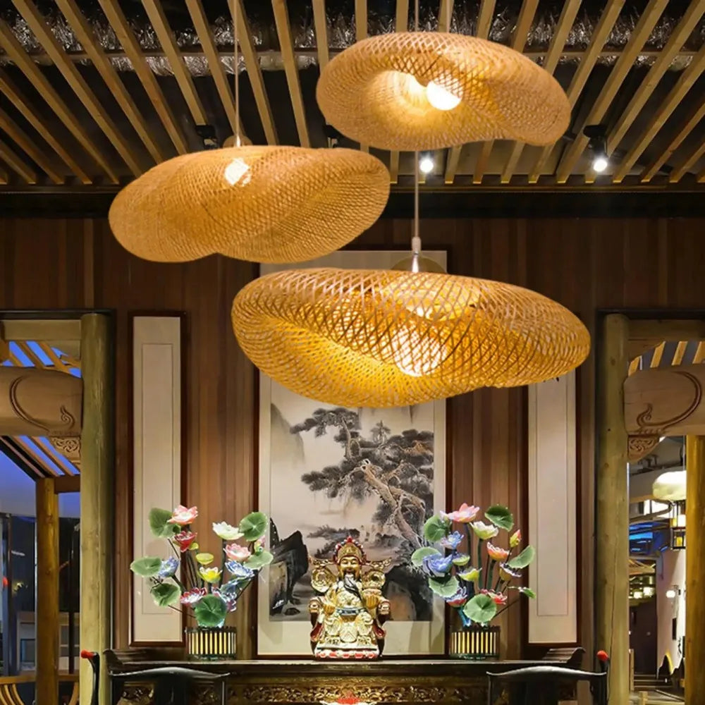 Bamboo Weaving LED Pendant Light - Handmade Vintage Chandelier for Dining Living Room - ZOOMNSTORE