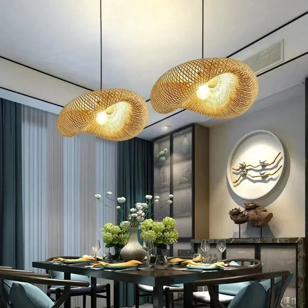 Bamboo Weaving LED Pendant Light - Handmade Vintage Chandelier for Dining Living Room - ZOOMNSTORE