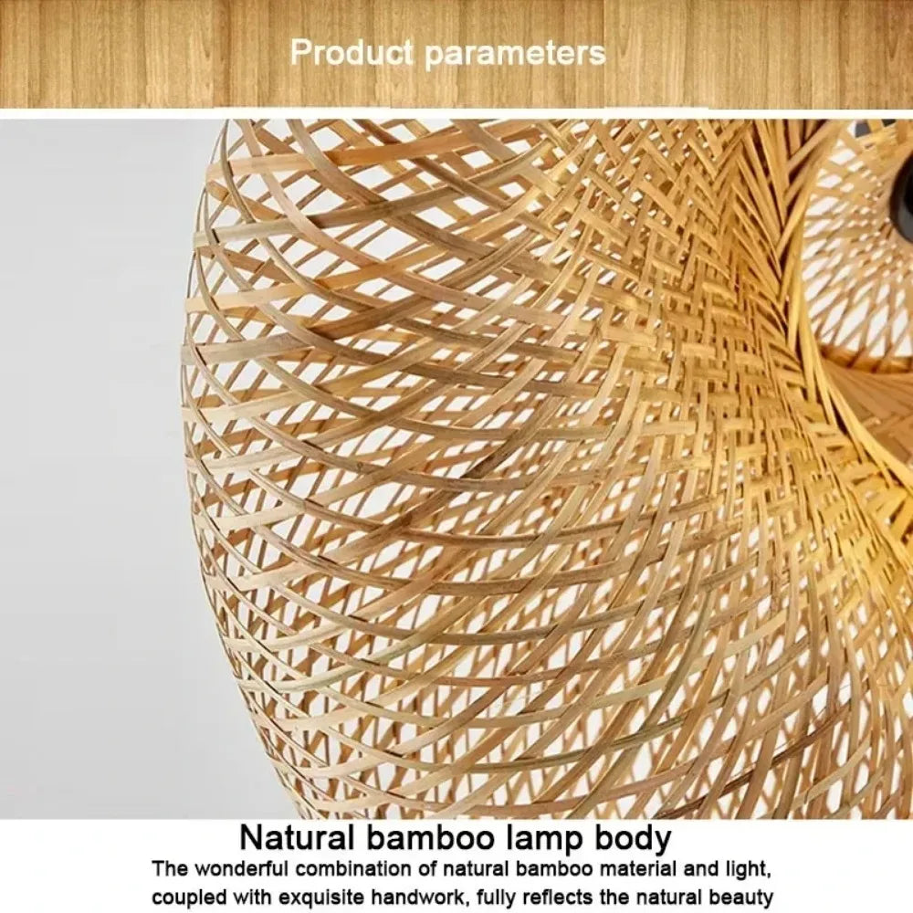 Bamboo Weaving LED Pendant Light - Handmade Vintage Chandelier for Dining Living Room - ZOOMNSTORE