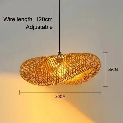 Bamboo Weaving LED Pendant Light - Handmade Vintage Chandelier for Dining Living Room - ZOOMNSTORE