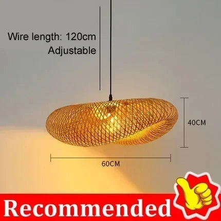 Bamboo Weaving LED Pendant Light - Handmade Vintage Chandelier for Dining Living Room - ZOOMNSTORE