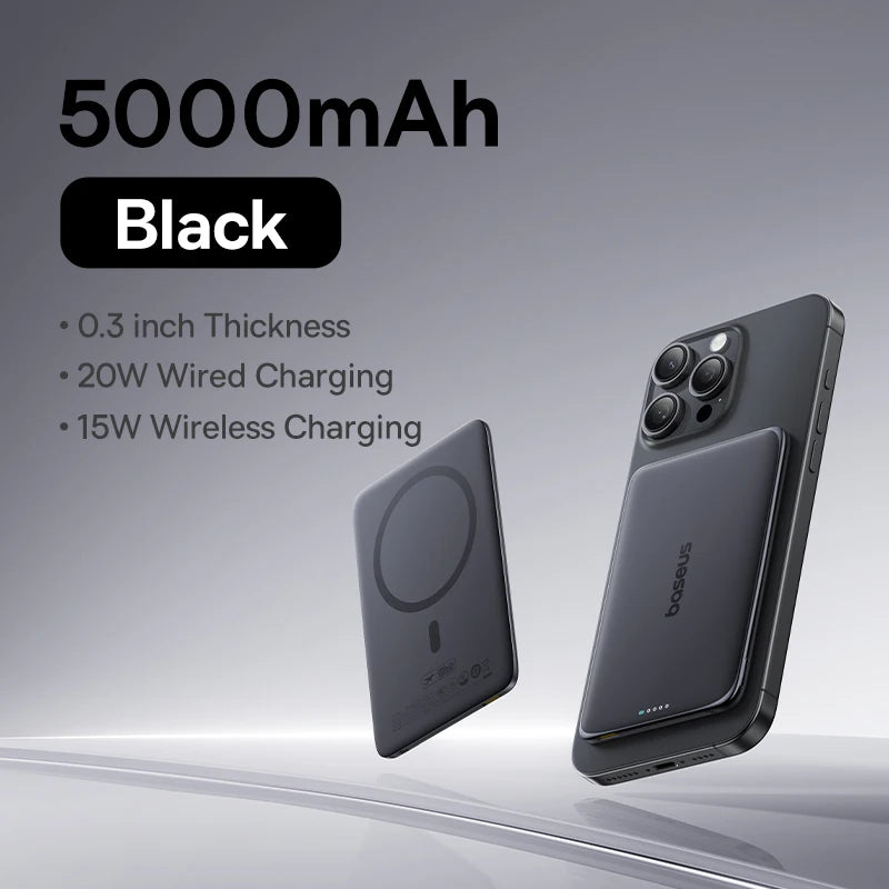 Baseus 5000mAh Magnetic Power Bank 15W Wireless 20W Wired Charging Thin Card-Sized Slim Portable Powerbank for iPhone Samsung - ZOOMNSTORE