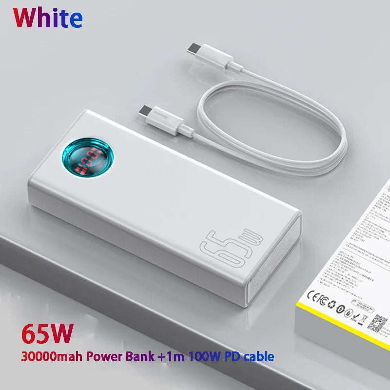 Baseus Power Bank 30000mAh 65W PD3.0 Quick Charging 3.0 FCP SCP Portable External for iPhone 16 15 14 Laptop Tablet Power bank - ZOOMNSTORE