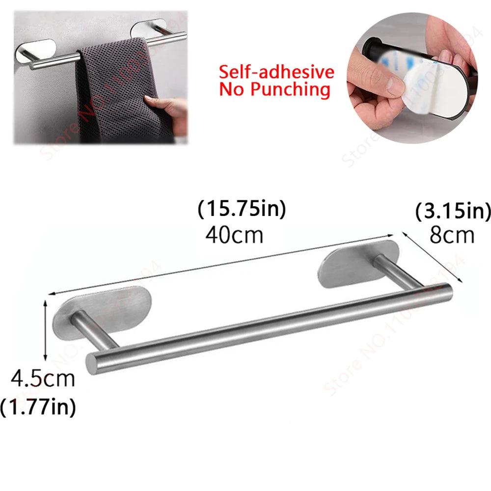 Adhesive Bathroom Hardware Accessories Towel Rack Toilet Paper Dispenser Holder Wall Coat Hooks Towel Rail Ring Roll Hanger Set - ZOOMNSTORE