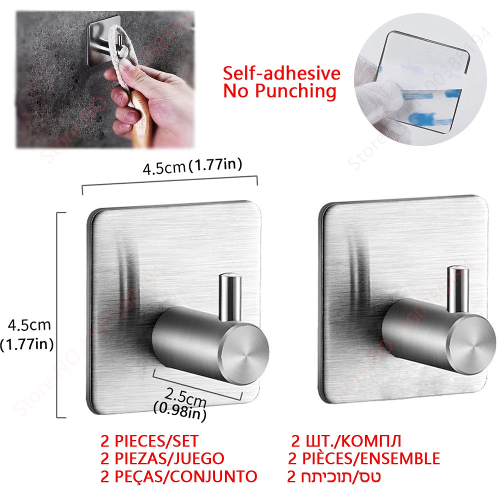 Adhesive Bathroom Hardware Accessories Towel Rack Toilet Paper Dispenser Holder Wall Coat Hooks Towel Rail Ring Roll Hanger Set - ZOOMNSTORE