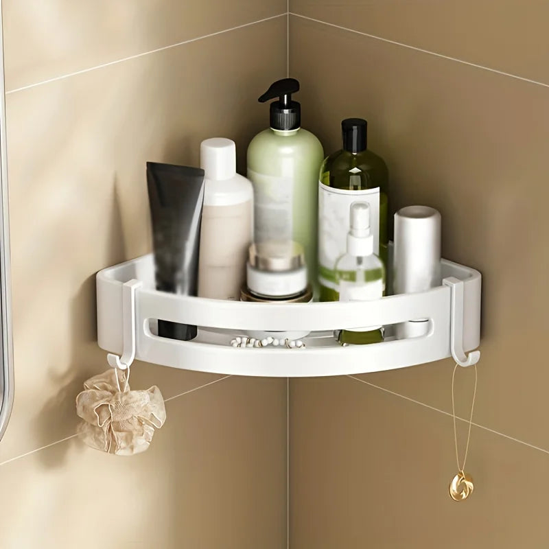 White Wall-Mounted Bathroom Storage Rack - Triangular Square Organizer - ZOOMNSTORE