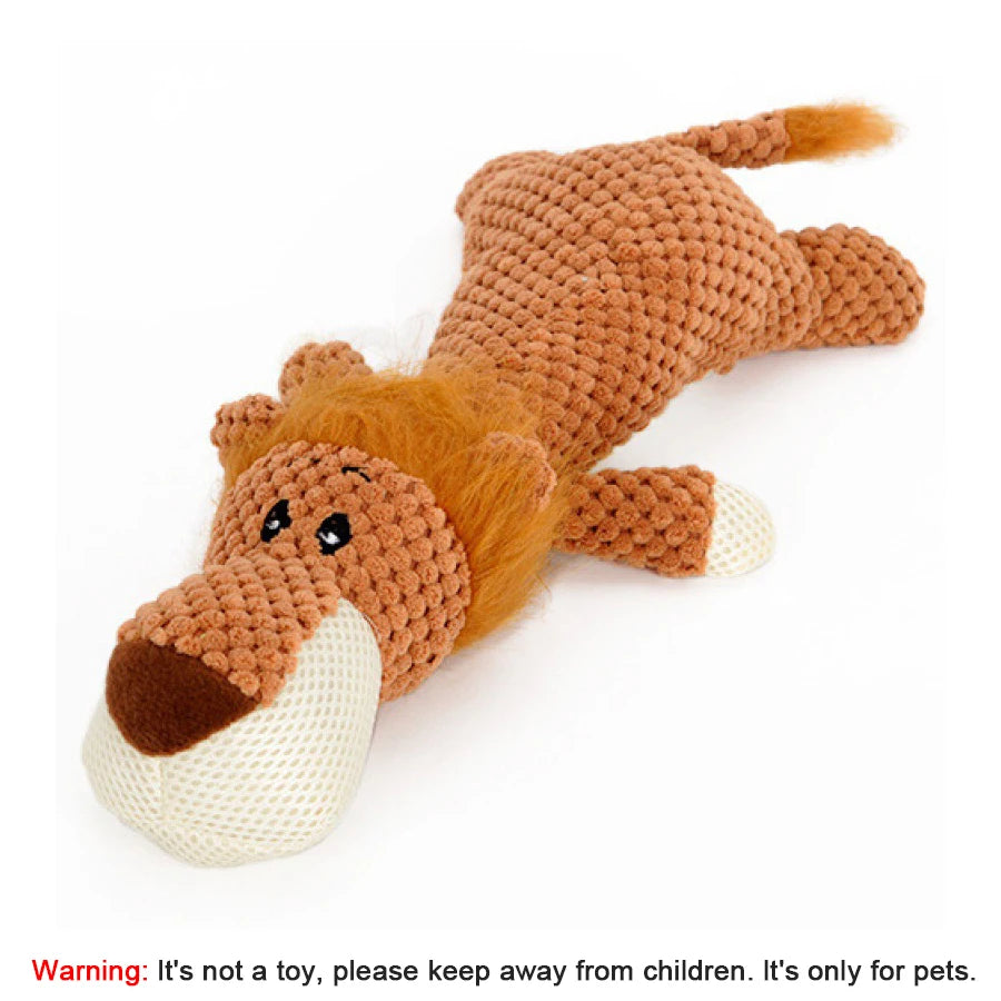 Squeaky Plush Dog Toy - Bite-Resistant Lion Wolf Elephant for Small Medium Dogs - ZOOMNSTORE