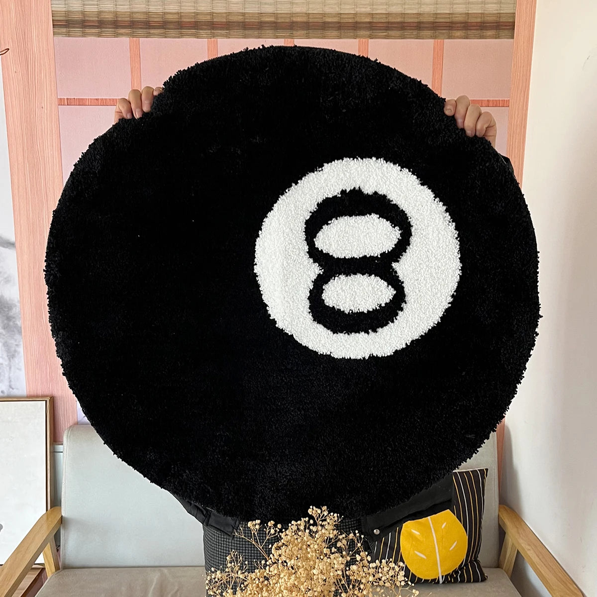 Black Billiards 8 Ball Anti-Slip Carpet Mat - Plush Bedroom Rug - ZOOMNSTORE