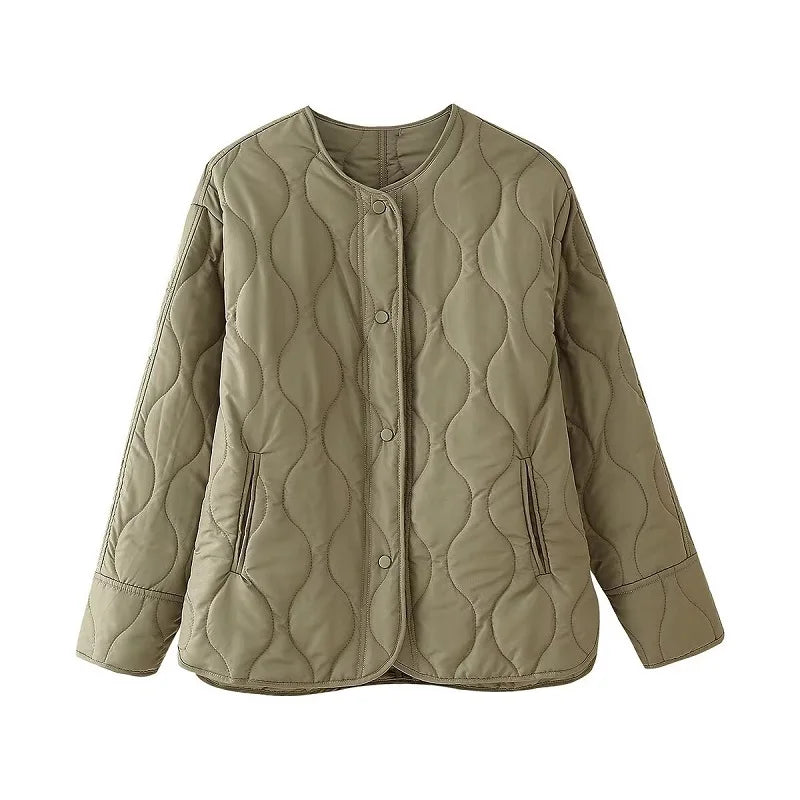 Black Quilted Winter Jacket - Womens Padded Long Sleeve Coat - ZOOMNSTORE