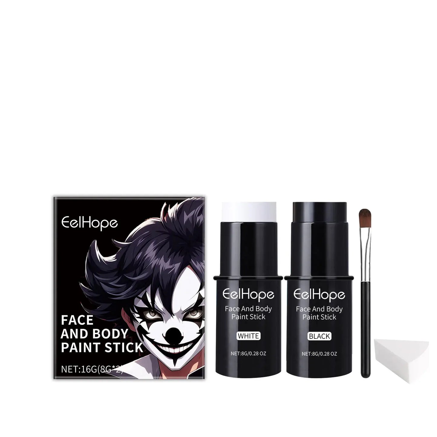 Black White Face Body Paint Kit Cover Foundation Clown Colorful Long Lasting Waterproof Halloween Festive Makeup Accessories Set - ZOOMNSTORE