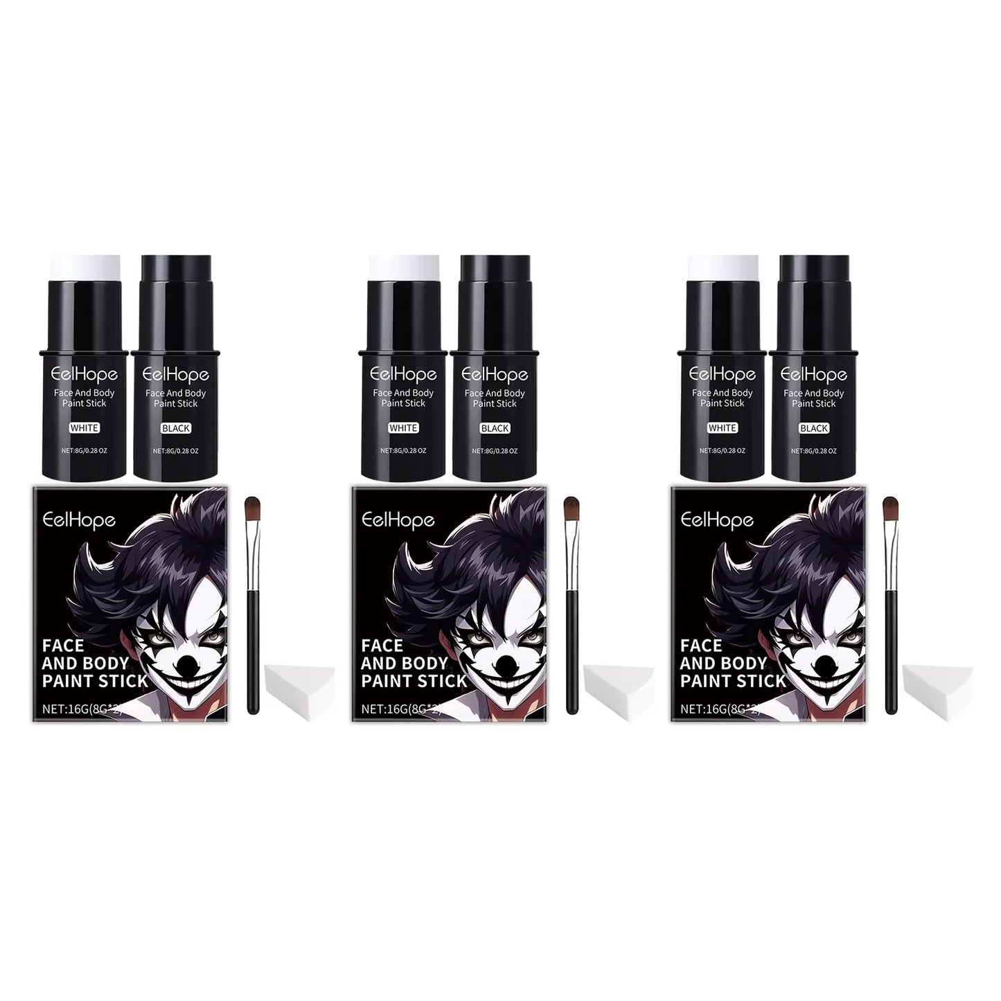 Black White Face Body Paint Kit Cover Foundation Clown Colorful Long Lasting Waterproof Halloween Festive Makeup Accessories Set - ZOOMNSTORE