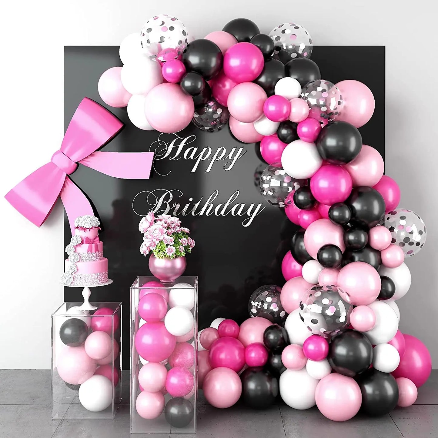 Black and Gold Balloon Garland Arch Kit - Wedding Birthday Party Decorations with Starburst Foil Balloons - ZOOMNSTORE