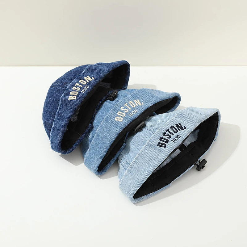 Blue Denim Melon Cap Baby Dome Brimless Hat 1-3Y Children Beanie Drawstring Bonnet Fashion Kids Landlord Hat Hip Hop Docker Caps - ZOOMNSTORE