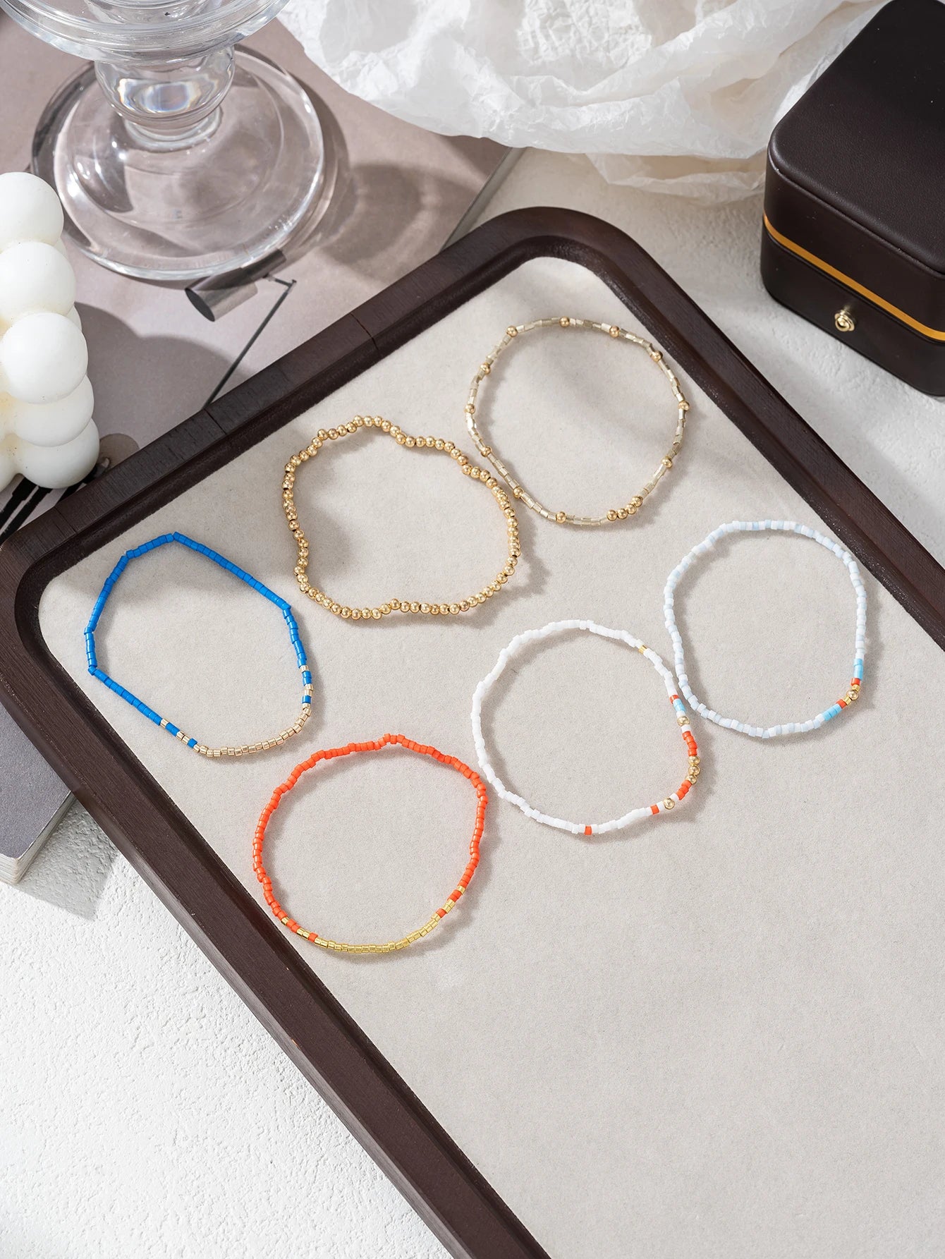 Bohemian Gold Glass Bead Stretch Bracelet Set - Handmade Vacation Jewelry for Girls - ZOOMNSTORE