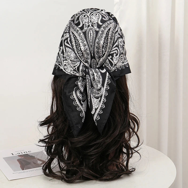 Bohemian Floral Silk Scarf - Tropical Leaf Head Wrap and Bandana - ZOOMNSTORE