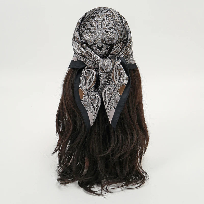 Bohemian Floral Silk Scarf - Tropical Leaf Head Wrap and Bandana - ZOOMNSTORE