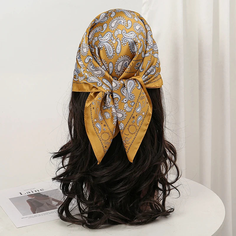 Bohemian Floral Silk Scarf - Tropical Leaf Head Wrap and Bandana - ZOOMNSTORE