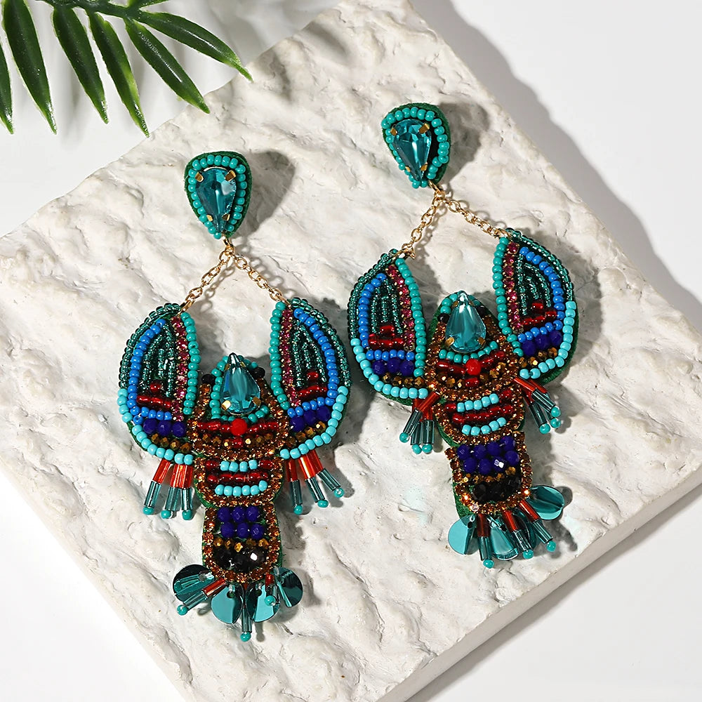 Bohemian Ocean Animal Earrings - Starfish Lobster Conch Seed Bead Drop Earrings for Women - ZOOMNSTORE