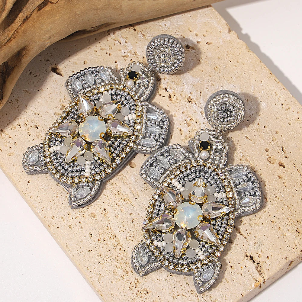 Bohemian Ocean Animal Earrings - Starfish Lobster Conch Seed Bead Drop Earrings for Women - ZOOMNSTORE