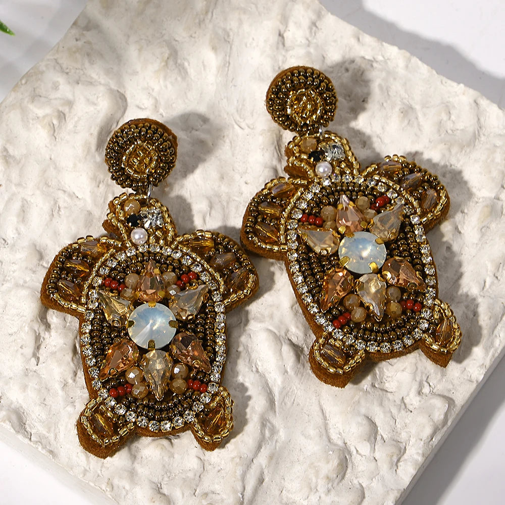 Bohemian Ocean Animal Earrings - Starfish Lobster Conch Seed Bead Drop Earrings for Women - ZOOMNSTORE