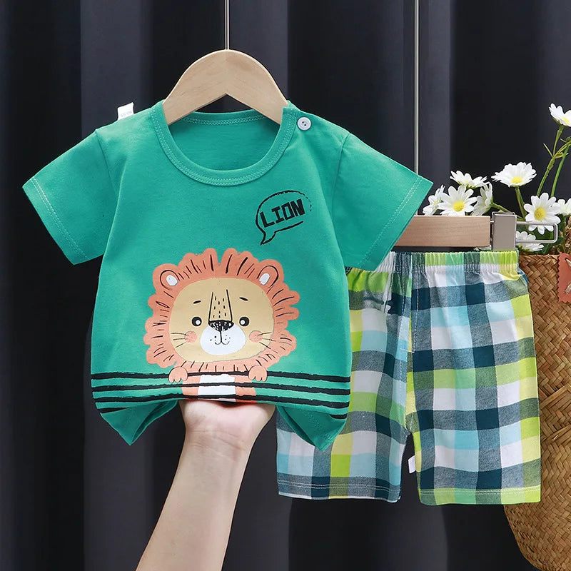 Boys Cartoon Print T-Shirt Shorts Set - Cute Kids Fashion Tees Tracksuit - ZOOMNSTORE