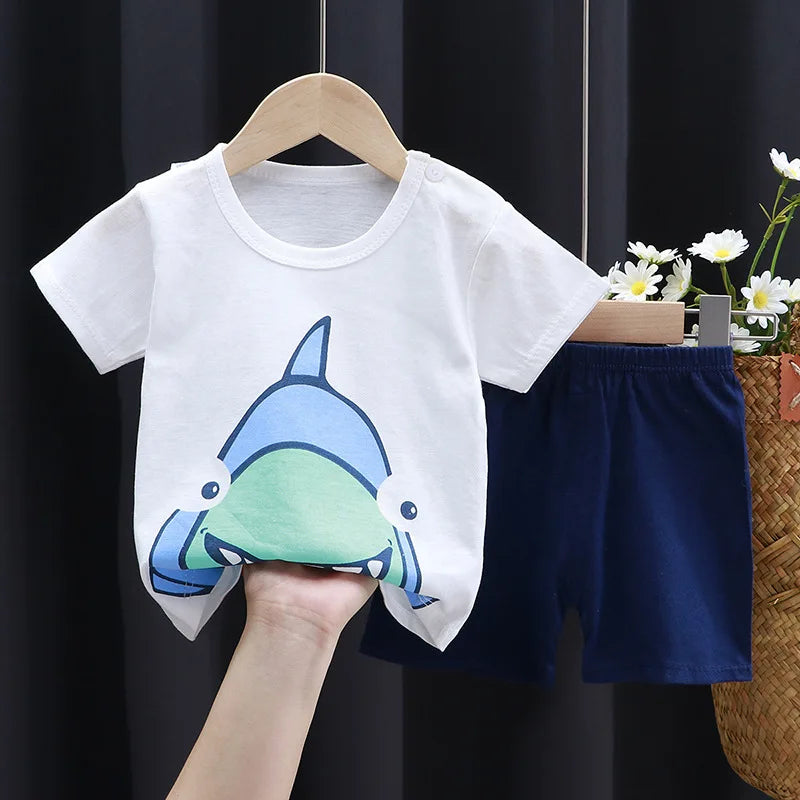 Boys Cartoon Print T-Shirt Shorts Set - Cute Kids Fashion Tees Tracksuit - ZOOMNSTORE