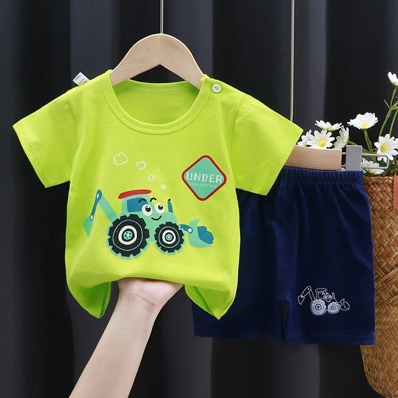 Boys Cartoon Print T-Shirt Shorts Set - Cute Kids Fashion Tees Tracksuit - ZOOMNSTORE