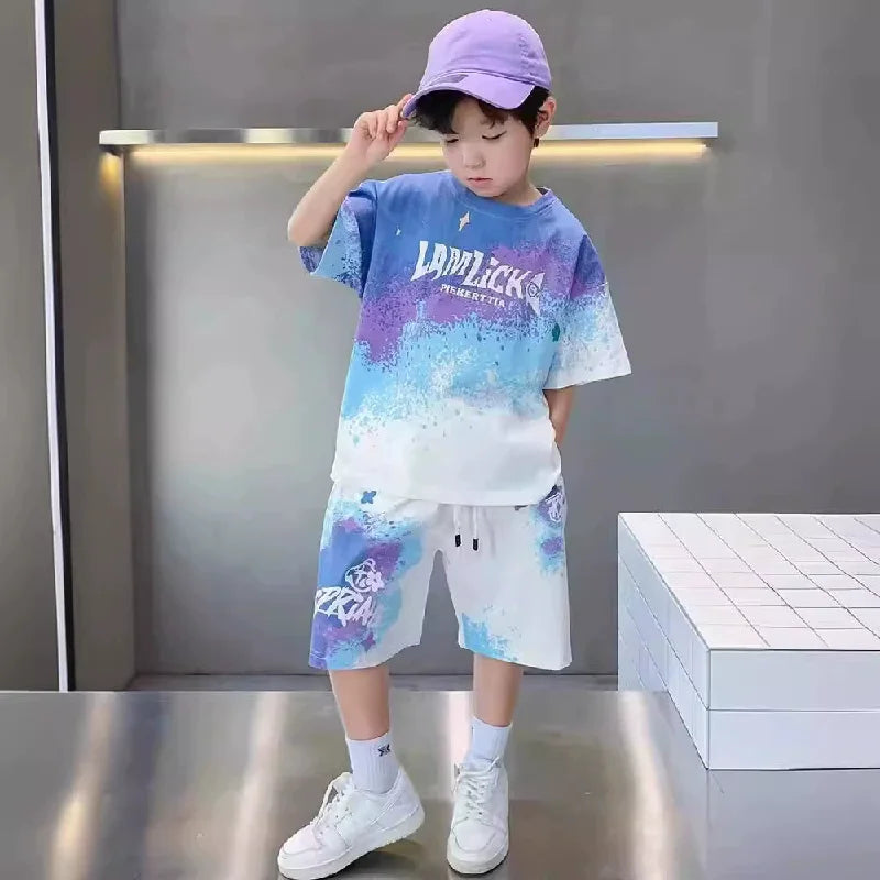 Boys Summer Casual Set - Gradient T-Shirt Shorts 2-Piece Outfit - ZOOMNSTORE
