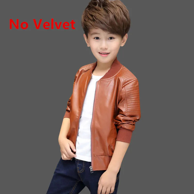 Boys Winter Coat - Warm Velvet Non-Velvet PU Leather Jacket for 1-11Y Kids - ZOOMNSTORE