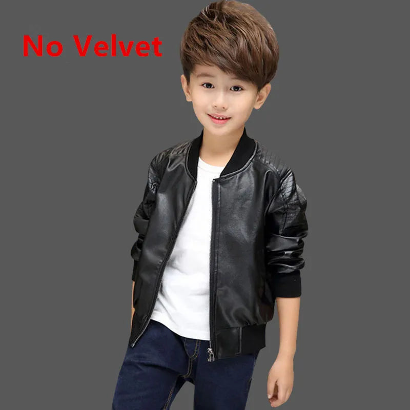 Boys Winter Coat - Warm Velvet Non-Velvet PU Leather Jacket for 1-11Y Kids - ZOOMNSTORE