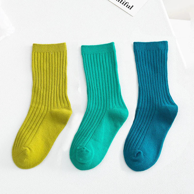 3 Pairs/lot 1 to 10 Years Autumn Winter Socks For Boys Neo Colors Socks On Girls Soft Cotton Students Socks Candy Colors - ZOOMNSTORE