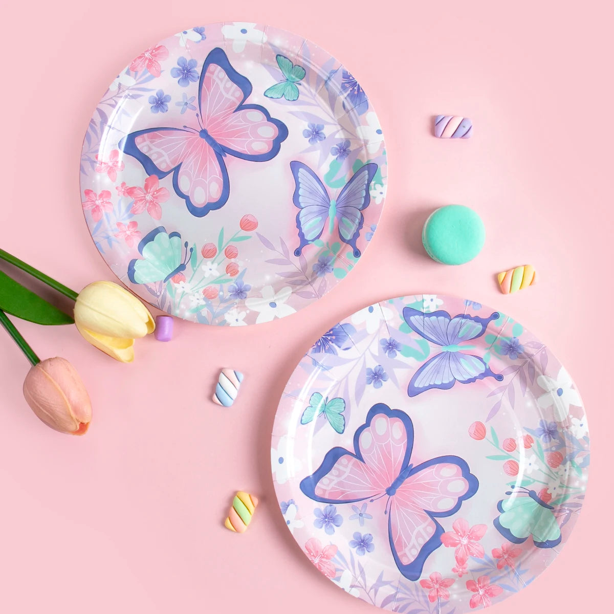 Butterfly Party Tableware Set - Disposable Plates Napkins Cups Tablecloth for Baby Shower Birthday - ZOOMNSTORE