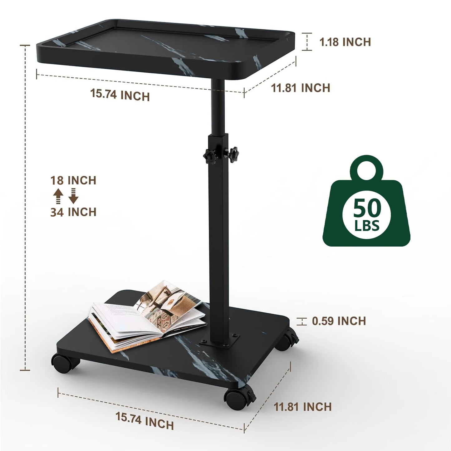 C Shaped Coffee Table – Mobile Rolling Side Table for Living Room Furniture - ZOOMNSTORE