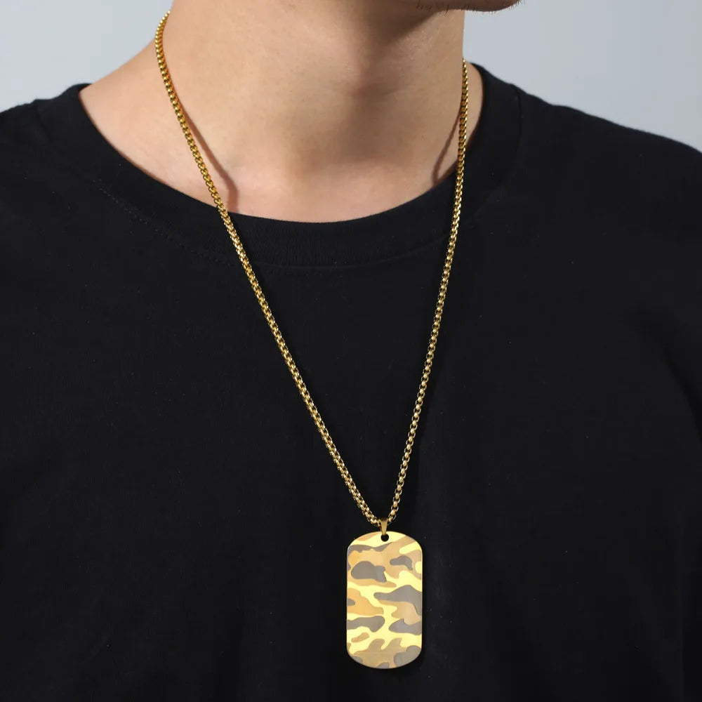 Camouflage Military Dog Tag Necklace - Stainless Steel Hip Hop Jewelry for Men - ZOOMNSTORE